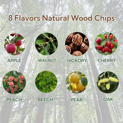 8-Flavor Cocktail Smoker Wood Chips Variety Pack - for Bourbon & Whiskey Smoker Kit, Apple Hickory Cherry Pear Oak Pecan Beech Peach, Gift for Whiskey Lover & Home Bar