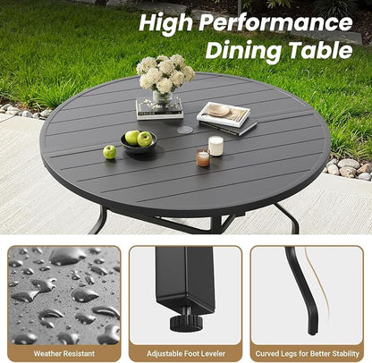 Round Outdoor Patio Dining Table, 47" Round Patio Table with 1.57" Umbrella Hole, Metal Outdoor Dining Tables for Patio, Graden, Backyard and Poolside