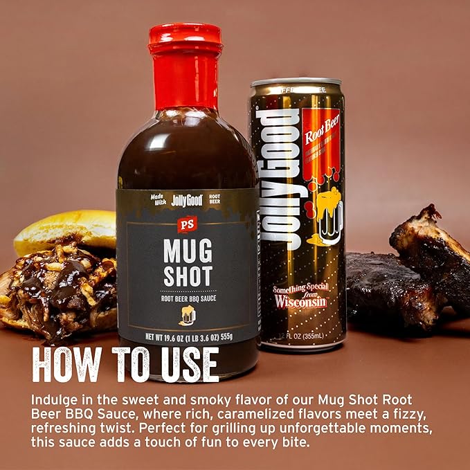 PS Seasoning Mug Shot Root Beer BBQ Sauce – Smoky & Caramelized Flavor – Marinade, Glaze, Dip & Finishing Sauce for Ribs, Pulled Pork, Burnt Ends, Chicken Wings & More