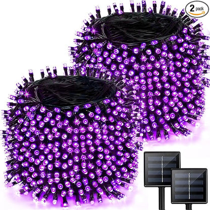 Solar Halloween Lights Outdoor 2 Pack 480 LED Solar String Lights Purple | 170FT, 8 Modes, Auto On/Off, Memory Function, Waterproof Solar Twinkle Lights for Outside Garden Party Graveyard Horror Decor