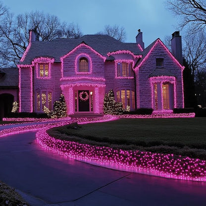 TW SHINE Pink Valentines Day Lights, 20FT 100 Count Incandescent Christmas Mini String Lights, Waterproof Xmas White Wire Lights for Outdoor Indoor Home Decorations