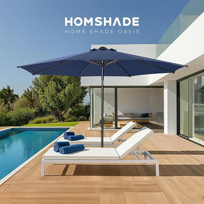 HOMSHADE 9ft Outdoor Patio Umbrella - Market Table Pool Deck Umbrella UPF50+ UV Protection with Push Button Tilt, Crank and 8 Sturdy Ribs (Navy Blue, No base)
