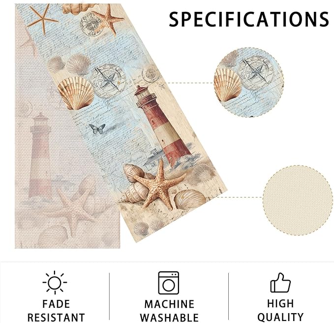 Lighthouse Table Runner,Dining Decor for Kitchen Coffee Table Family Dinners Holiday Parties Wedding Events Decor(13x72 inch)