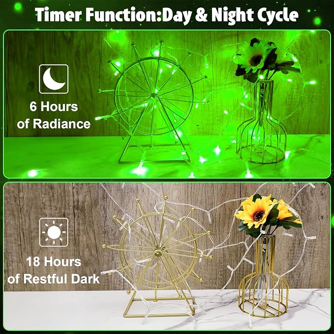 cshare String Lights Outdoor Waterproof 9.8ft 30 LED, Green Battery Operated Halloween Lights with Timer Clear Wire for Indoor & Outdoor Christmas Halloween St.Patric Decorations Garland Party Garden