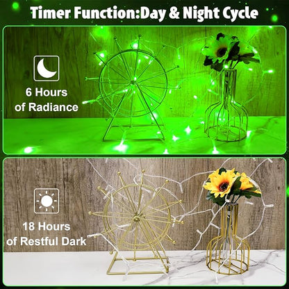 cshare String Lights Outdoor Waterproof 9.8ft 30 LED, Green Battery Operated Halloween Lights with Timer Clear Wire for Indoor & Outdoor Christmas Halloween St.Patric Decorations Garland Party Garden