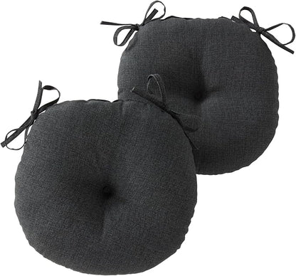 15 x 15 Round Bistro Chair Cushion, Reversible Patio Seat Cushion with Attached Ties, Polyester Fabric, Recycled Polyfiber Fill, Set of 2 - Carbon