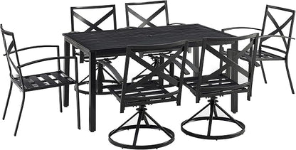 Crosley Furniture Kaplan 7-Piece Outdoor Dining Set for 6, Patio Table and Chairs for Backyard, Deck, Oiled Bronze with Oatmeal Cushions
