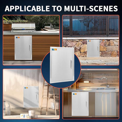 Treshin Outdoor Kitchen Door 17" W x 24" H, Single BBQ Access Doors | Stainless Steel Door with Magnetic Closure & Hooks, Flush Mount for Grill Island, Outdoor Kitchens, BBQ Station