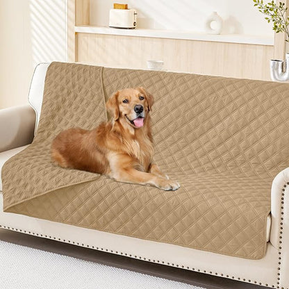 Smiry Waterproof Reversible Pet Couch Covers for Dogs | Pet Friendly, Soft Fabric, Washable Sofa Furniture Protector for Dogs Cat Kids, Checkered (52"x82", Camel/Camel)