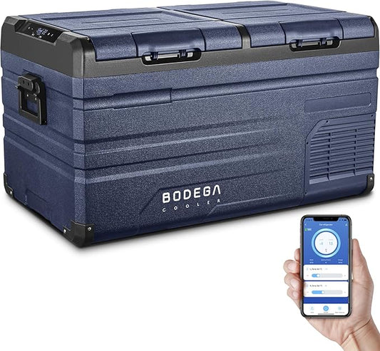 BODEGACOOLER 12 Volt Car Refrigerator,Dual Zone APP Control, Designed with Removable 2-Way Door Portable Freezer,79 Quart-4℉-68℉ RV Electric Cooler 12/24V DC and 100-240V AC for Camping,Travel,RV