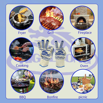 BBQ Grill Gloves Heat Resistant, 1472℉ Heat Resistance Fireproof Glove for Grilling Smoking Barbecue Oven Mitts Extreme Hot Proof Mittens for Kitchen Cooking Baking