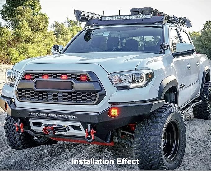 Boigoo Truck Red Grille Lights for Tacoma TRD Pro Grilles Decorative Lamps | Grill Lamp Fits 2005-2011 & 2016-2019 Tacoma TRD Pro Off-Road Limited Sport SR5 SR Grilles RED LED Smoked Lens 4pcs with fuse