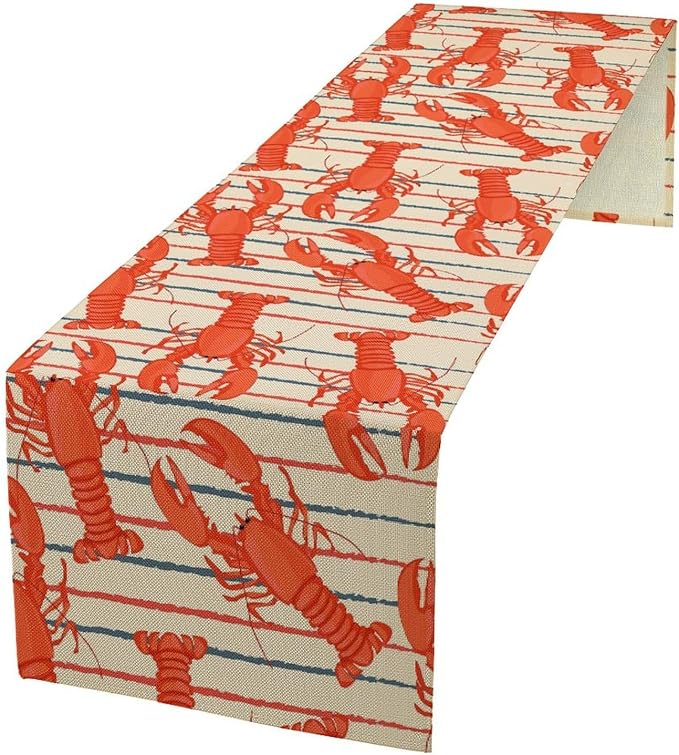 Crawfish Boil Table Runner Retro Lobster Style Print Seafood Boil Themed Birthday Party Kitchen Dining Home Decoration 13x36 Inch