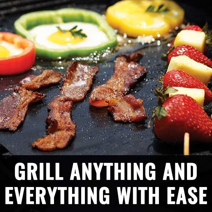Grillaholics Grill Mats & Oven Liners (Set of 2) - Heavy Duty Non-Stick Reusable PTFE Cooking Mats for Grill, Oven, Smoker & Baking - Easy Clean BBQ Grill Mat, Oven Protector & Grill Grate Liner