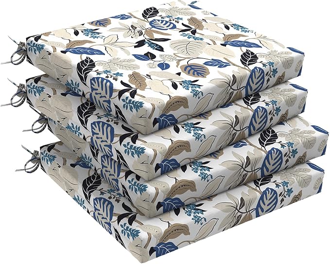 DYTXIII Set of 4 Outdoor Chair Cushions, Water Resistant 18.5"x16"x2" Square Seat Cushion for Patio Dining Chairs, High-Density Replacement Pads for Indoor Outdoor Furniture - Breeze Leaves Beige