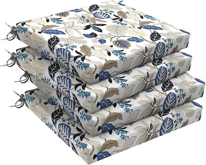 DYTXIII Set of 4 Outdoor Chair Cushions, Water Resistant 18.5"x16"x2" Square Seat Cushion for Patio Dining Chairs, High-Density Replacement Pads for Indoor Outdoor Furniture - Breeze Leaves Beige