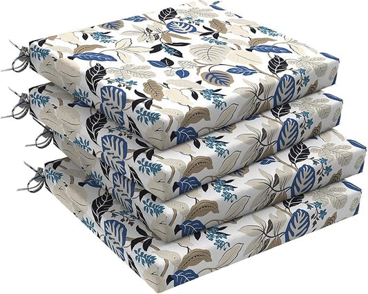 DYTXIII Set of 4 Outdoor Chair Cushions, Water Resistant 18.5"x16"x2" Square Seat Cushion for Patio Dining Chairs, High-Density Replacement Pads for Indoor Outdoor Furniture - Breeze Leaves Beige