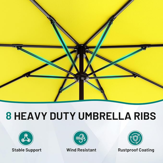 AreShark 12 FT Patio Umbrella for Outdoor, Outdoor Table Umbrella with Crank, Outdoor Patio Umbrellas with 8 Sturdy Ribs, Patio Umbrellas for Market, Garden, Pool (Yellow)