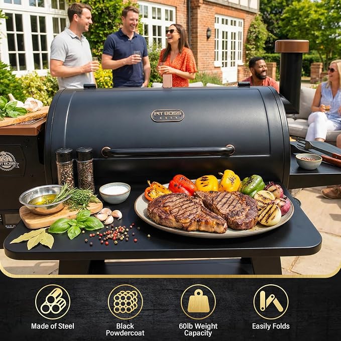Uniflasy Front Shelf for Pit Boss Austin XL & Savannah PB1000NX Accessories | PB1500NX 29.5" Heavy Duty Grill Prep Table with 5 Hooks, Space Saving Steel BBQ Front Shelf Grill Folding Shelf