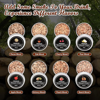 Electric Whiskey Smoker Kit, Cocktail Smoker Kit with Whiskey Stones & 8 Flavors Wood Chips, Drink Bourbon Old Fashioned Smoker Kit, Whiskey Gifts for Men, Dad, Husband, Boss, Boyfriend