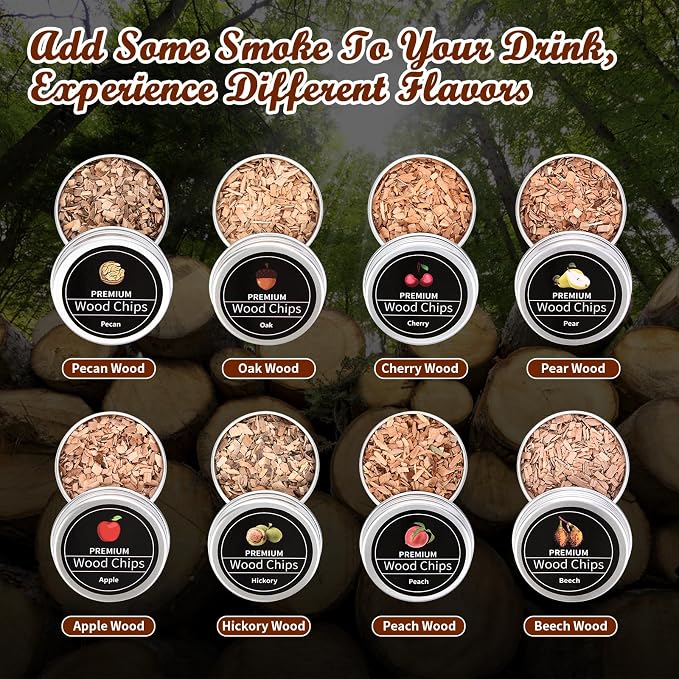 Electric Whiskey Smoker Kit, Old Fashioned Smoker Kit with 8 Wood Chip, Cocktail Smoker Kit with Whiskey Stone, Drink Smoker Gift Set for Birthday, Bourbon Whiskey for Men, Dad, Husband