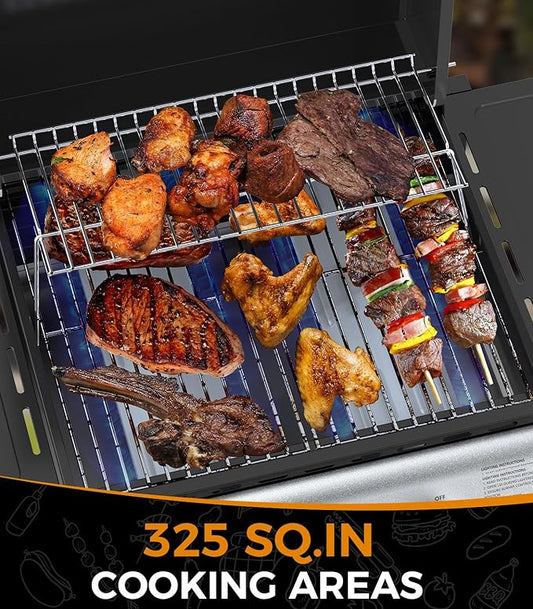 Electactic 2-Burner Propane Gas BBQ Grill, 20,000 BTU Stainless Steel Grill with Side Shelves and Wheels, Portable Outdoor Grill for Patio, Backyard, Garden, or Camping Cooking