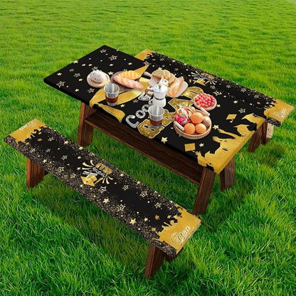 Graduation Decorations Class of 2025 Tablecloth - 3 Pcs Elastic Congrats Grad Table Cloth for Graduation Party Decorations
