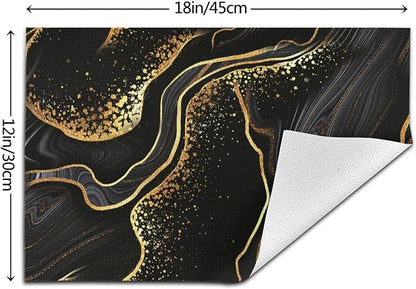 Black Gold Marble Texture Placemats Set of 4, Black Table Mats | Heat Resistant Washable Linen Place Mats for Kitchen Dining Table Farmhouse 12"x18", Black Gold Kitchen Decor