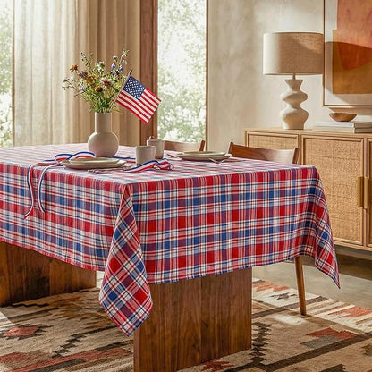 4th of July Red White and Blue Plaid Tablecloth – Waterproof Patriotic Independence Day Table Cover for BBQ, Picnic, Party, Farmhouse Kitchen & Outdoor Decor, W60 x L60 in