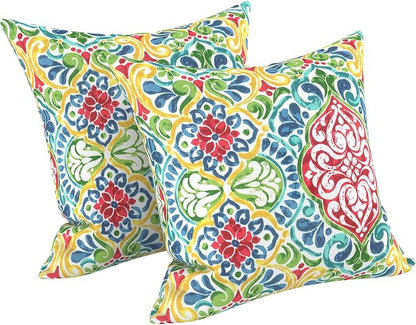 LVTXIII 2 Pack Outdoor Throw Pillow Covers for Patio Furniture, 16x16 Inch Square Pillow Case, Water-Repellent Cushion Covers for Garden, Porch, Sofa, Damask Red