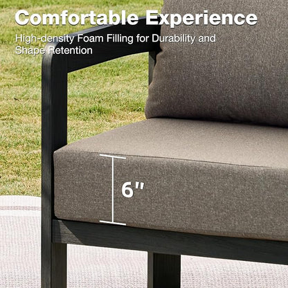 Outdoor Furniture Set, 2Pcs Patio Armchairs, Metal Modern Outside Furniture with 6'' Thick Cushions, Outdoor Conversation Set Balcony Chairs for Backyard, Porch,Deck, Black&Coffee