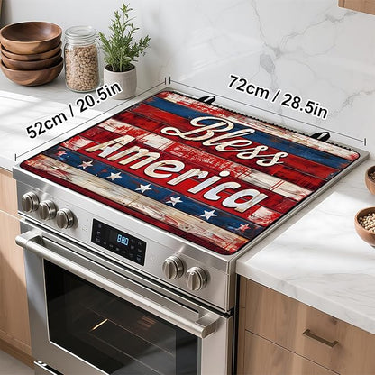 Patriotic Stove Top Cover, Heat Resistant Electric Stove Protector Mat, Large Diatomite Kitchen Counter Mat, Independence Day Decor American Flag Kitchen Accessory (plank, 28x20 Inch)