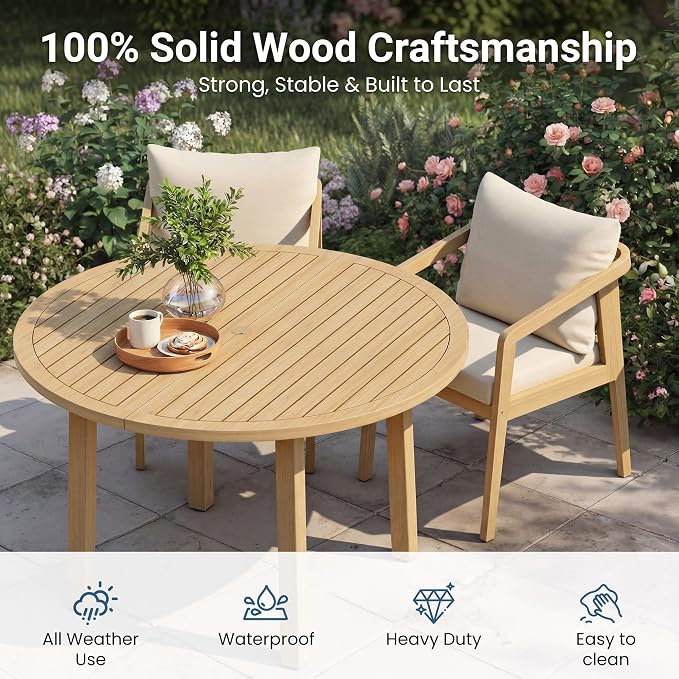 Wisteria Lane 5-Pieces Acacia Patio Table and Chairs Set for 4, Outdoor Dining Set with Round Table, Modern Patio Table Set with Cushion, Patio Furniture Set for Backyard Deck Garden Porch