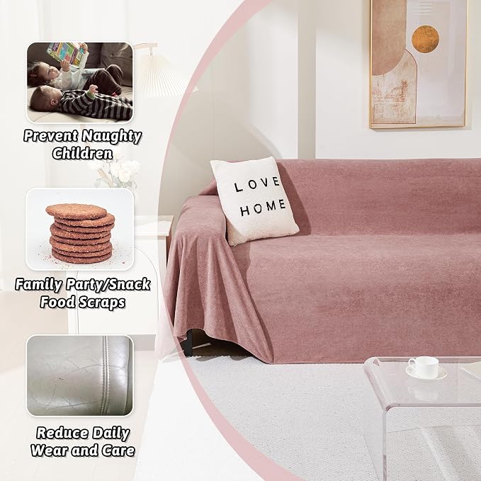 MEETSKY Couch Covers for 3 Cushion Couch Sofa Washable Cat Scratch Proof Sectional Couch Covers L Shape Sofa Cover Slipcovers Couch Furniture Protector for Pets Dogs Kids, 91" x 118", Pink