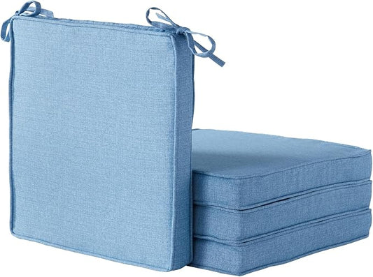 Outdoor 18 inch Square Patio Dining Chair Pads – Comfortable Fiber-Filled Seat Cushions with Ties, Reversible Polyester Fabric - Denim, Set of 4