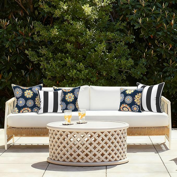 LVTXIII Outdoor Pillow Covers Set of 2, Patio Waterproof Throw Pillow Cases Fade Resistant Accent Pillow Covers for Spring Summer Garden Decoration, 20x20 Inch, Cabana Black
