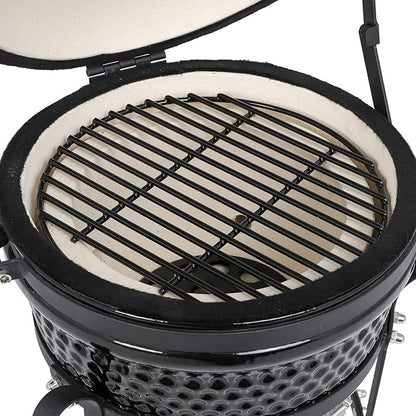13" Ceramic Charcoal Grill - Multifunctional Barbecue Grill for Variations on Cooking Methods, Outdoor Tabletop Portable Grill (Black)