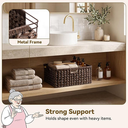 GRANNY SAYS Large Wicker Basket, Decorative Woven Basket for Storage, Waterproof Storage Basket Organizer, Wicker Storage Basket for Organizing, Brown Basket, 1-Pack