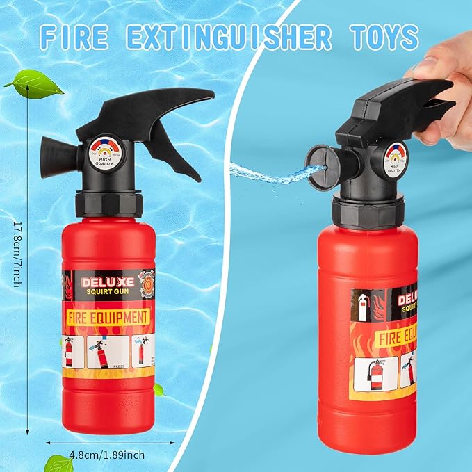 Leitee 24 Pcs Fire Extinguisher Squirter Toys Realistic Firefighter Water Squirt Toy Fun Fireman Squirter for Boy Girl Swimming Pool Beach Party Outdoor Water Fighting Play Cosplay (7X 1.9 Inch)