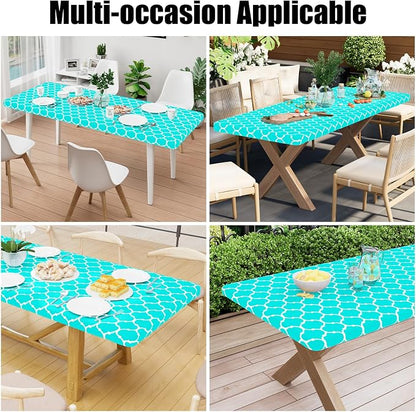 Smiry Picnic Fitted Table Cover, 5 Foot Flannel Backed Vinyl Tablecloth | Waterproof Elastic Stretch Table Cloth, Wipeable Plastic Tablecloth for Camping, Indoor & Outdoor (Teal, 36" x 60")