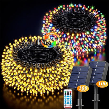 LitHome 2 Pack Solar String Lights Outdoor with Remote, Total 200LED 66FT | Solar Christmas Lights Waterproof, 8 Mode String Light for Xmas Patio Garden Party Yard Tree Decor, Warm White & Multicolor