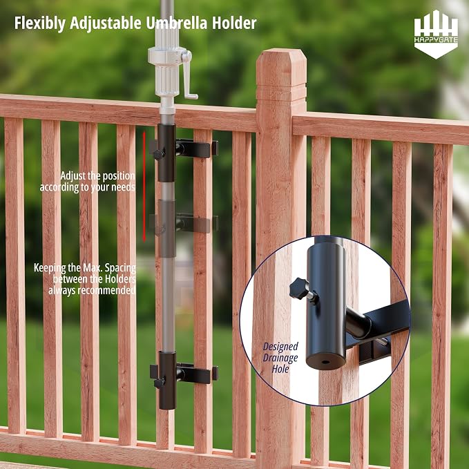 Patio Umbrella Stand for Deck Railing, Adjustable Patio Umbrella Holder Outdoor Umbrella Base, Fixed Clip Umbrella Stand Outdoor Base Parasol Holder for Deck, Outdoor Courtyard, Balcony