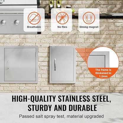 VEVOR Outdoor BBQ Kitchen Door - 14W x 20H Inch Stainless Steel Flush Mount Vertical Wall Door with Handle for Island, Grilling Station