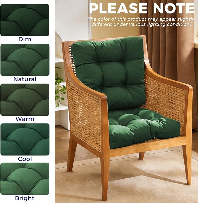IASEAHK Outdoor Chair Cushions Set of 2, 19" x 19" x 5", Waterproof Outdoor Seat Cushions for Patio Furniture, Fade-Resistant Patio Chair Cushion, Dining Wicker Chair Pads for Porch Garden, Dark Green