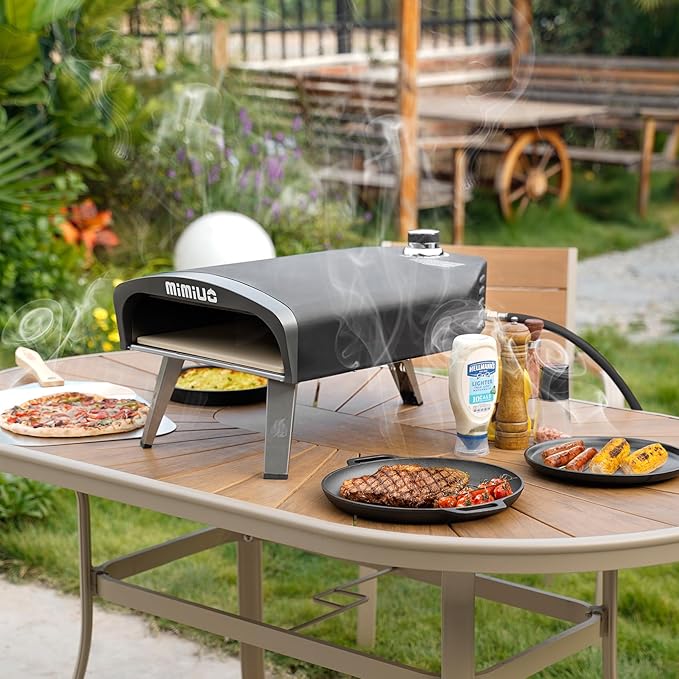 Mimiuo Gas Pizza Oven Outdoor - 33 lbs Heavy Duty Propane Pizza Stove for Outside, 60 Second Pizza - Includes 13" Square Stone Foldable Peel & Cover - Portable for Backyard Camping