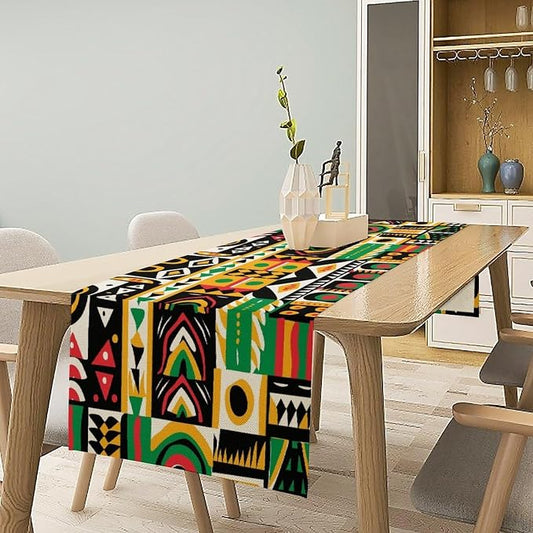 African Tribal Table Runner, Retro Geometric Ethnic Abstract Folk Red Green Yellow Seasonal Table Runner Decor for Kitchen Farmhouse Home Holiday Parties 13x120in