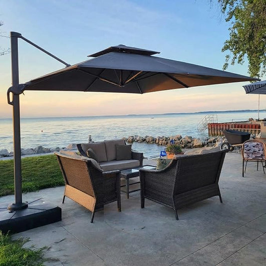 Hoteel Patio Umbrella - 10ft Cantilever Umbrella Outdoor for Patio, Offset Umbrellas with Double Top Vent, UV resistant, Large Table Umbrella on Clearance for Deck, Pool, Market, Backyard - Gray