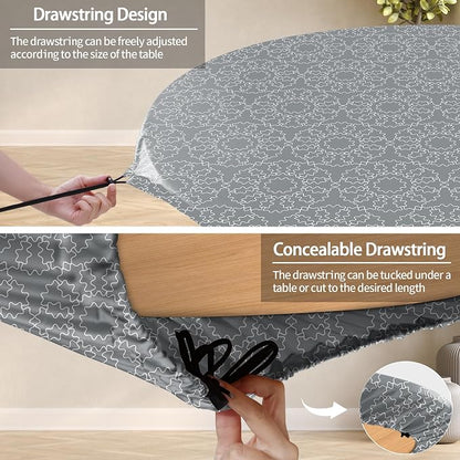 opstellen Fitted Round Tableclothes Drawstring Water Proof Table Cloth Polyester Indoor Outdoor Circular Covers for 36-44in Table New Apartment Home House Needs Gift Campers Patio Picnic Camping Finds