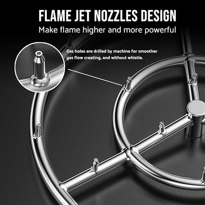 Skyflame 18 Inch Round Stainless Steel Fire Pit High Flame Burner Ring | Flame Jet Nozzles, 150,000 BTU, 1/2" NPT Inlet, 304 Stainless Steel, for NG and LP Fire pit