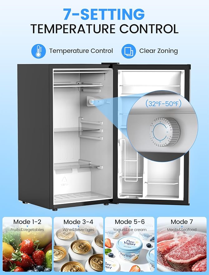 COWSAR 3.1 Cu.ft Mini Fridge, Compact Dorm Size Refrigerator with Reversible Single Door, Adjustable Thermostat, Energy Saving, Commercial Small Fridge for Bedroom Apartment Office, Silver